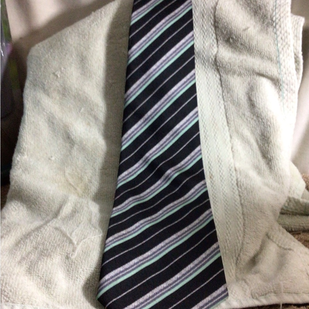 Men's Black Striped Tie with Mint and Light Blue Accents